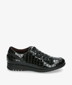 Zapatos planos Blanco y negro 20202 en charol negro