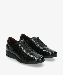 Zapatos planos Blanco y negro 20202 en charol negro