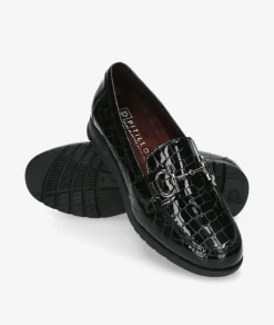 Zapatos planos Blanco y negro 20201 en charol negro
